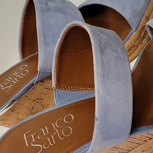FRANCO SARTO Light Blue Suede Leather Wedge Sandals Size 6.5 - Picture 6 of 16
